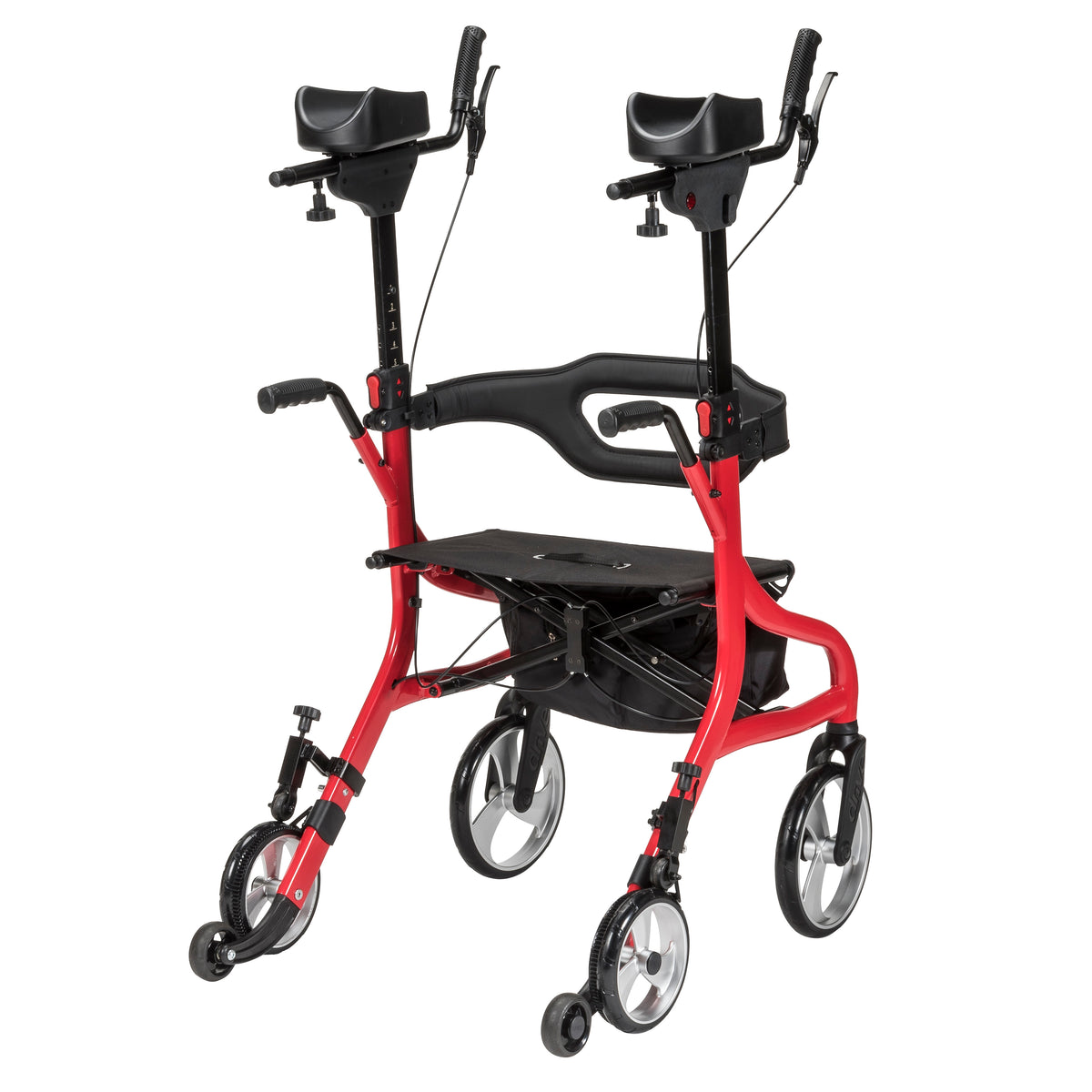 Red and black rollator on a white background