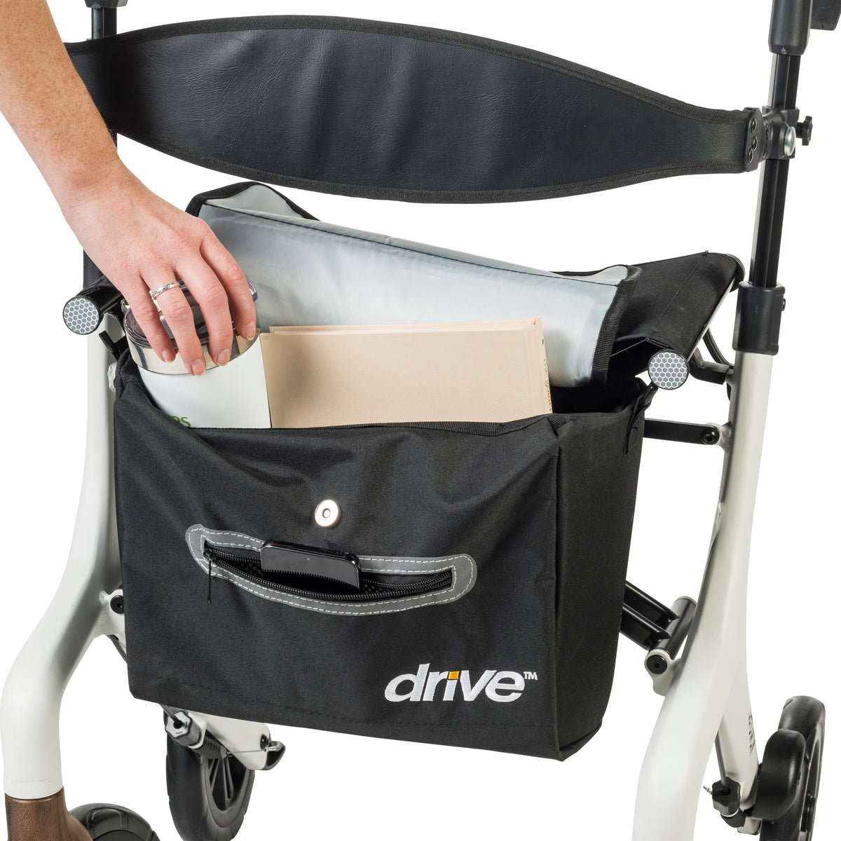 AeroWalk rollator in white - front bag