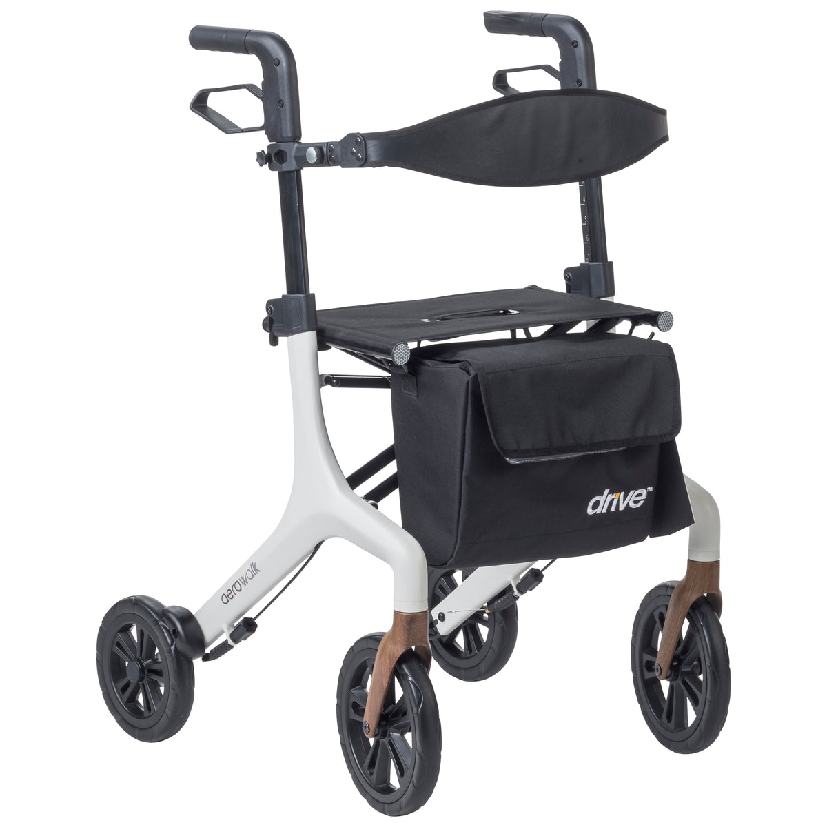 AeroWalk rollator in white - front bag